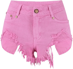 Womens Ripped Denim Shorts Mid Waisted Cutoff Distressed Roll Hem Jeans Summer Hot Shorts with Pockets 42 2#pink