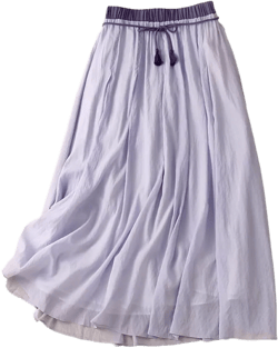 IDEALSANXUN Linen Skirts for Women Casual Lightweight 2024 Summer Vintage A Line Drawstring Elastic High Waist Midi Skirts Medium Purple