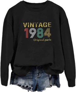 Vintage 1984 Original Parts Sweatshirt 40th Birthday Gift Sweatshirts for Women Long Sleeve Birthday Tops Small Black