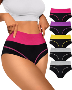 MEIYATING Women's High Waisted Cotton Underwear Tummy Control Panties Comfort Postpartum Full Coverage 5 Pack Briefs