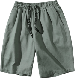 Male Summer Straight Solid Cargo Pant Cool Beach Shorts with Elastic Waist and Pockets Inseam Elastic Waist 3X-Large Green