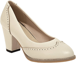 Amazon.com | VOKLIN Women's Vintage Oxford Pumps Round Toe Perforated Leather Chunky Block High Heel Brogues Dress Shoes | Oxfords