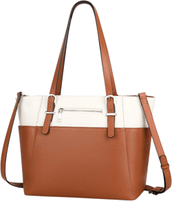 Over Earth Women Leather Handbags Genuine Leather Tote Shoulder Bag Crossbody with Multi Pockets Brown With White Rp