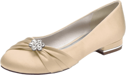 Women's Wedding Shoes Bride Rhinestone Round Toe Wedding Dress Shoes Closed Ballet Flats 5 Champagne