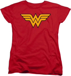 Popfunk Classic Wonder Woman Logo Mother's Day Womens Premium Cotton Short Sleeve Graphic T-Shirt & Stickers XX-Large Red - Wonder Woman Logo