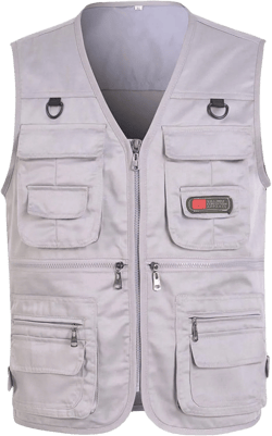 LCMTWX Men's Summer Black Solid V-Neck XL Polyester Button Closure Classic Fit Hip Length Vest with Slit Pocket X-Large Grey #4
