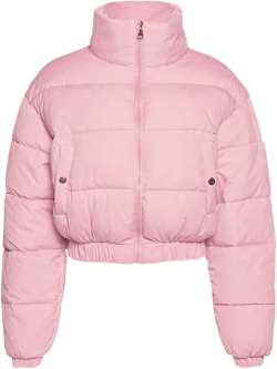 Kissonic Women's Cropped Puffer Jacket Quilted Coat Baggy Puffer Short Down Outerwear with Pockets X-Large Pink
