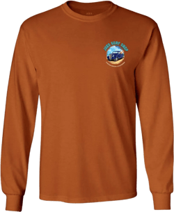 Joe's Surf Shop Mens Surf Truck Logo Long Sleeve Cotton Tee. Reg, Big and Tall 4X-Large Texas Orange / Joe's Surf Truck Logo