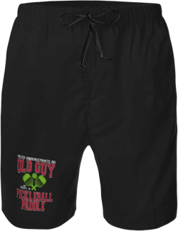 Never Underestimate an Old Man with A Pickleball Paddle Board Shorts Men Quick Dry Bathing Suits Mesh Lining Shorts Medium Black