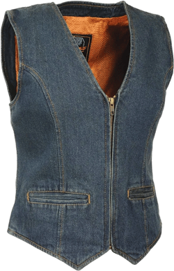 Milwaukee Leather DM1246 Women's Blue Denim Vest with V-Neck Collar X-Large Blue