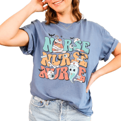Halloween Nurse T-Shirt, Unisex Shirt for Nurse Retro Look Oversized Graphic Tee, 100% Cotton Premium Quality, Gift for Her 3X-Large Blue Jean
