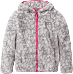 Eddie Bauer Kids’ Jacket – Kids’ Full Zip Ultra Soft Sherpa Fleece Hoodie Sweatshirt Girls (as1, alpha, x_s, regular, Gray Animal, XS 5/6)