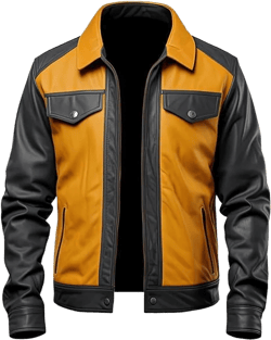 Men's Biker MultiColor Leather Jacket, Leather Biker Jacket for Men, Faux Leather Biker Bomber Jacket Medium Yellow and Black