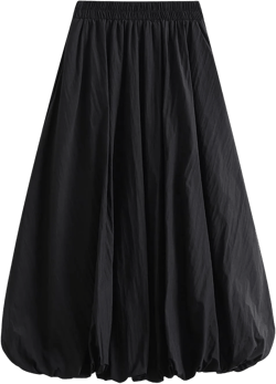 Women Y2K Bubble Maxi Skirt Elastic High Waist Balloon Long Skirts Pleated Flowy A Line Ruffle Hem Puff Midi Skirts One Size White