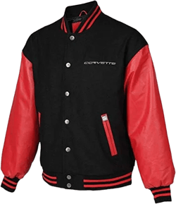 Men Black Baseball Corvette Bomber Jacket | College Letterman Black and Red Bomber Varsity Jacket