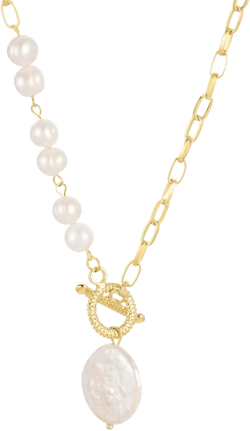 Pearl Necklaces: 18K Gold Pearl Necklace Paper Clip Vintage Chunky Link Chain Baroque Pearl Womens Necklace Pendant with Natural Freshwater Cultured Pearls Necklace Dainty Gold Choker Fashion Retro Charm Necklace Valentine Jewelry for Women Gift Baroque Pearl+Big Pearl