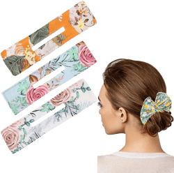 3Pcs French Twist Deft Hair Bun for Women, Magic Donut Hair Bun Maker Hairstyle Tool Cloth Hair Bands Reusable Bun for Hair (Floral C)