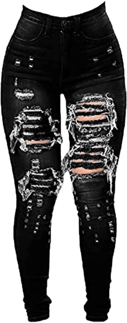 Women's High Waisted Butt Lift Ripped Stretch Jeans Distressed Skinny Denim Pants Slim Fit High Rise Trousers Small Black