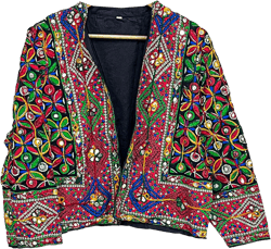Indian Embroidered Jacket, Jacket Women Coat, Bohemian Traditional Jacket Banjara Embroidered Jacket 42 Short Navy Blue