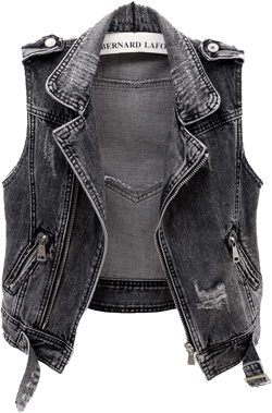 Women's Lapel Black Denim Vest Classic Zipper up Sleeveless Outerwear Waistcoat Jacket