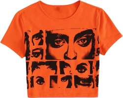 SOLY HUX Women's Graphic Tees Y2k Crop Top Short Sleeve T Shirt Tee Summer Tops Medium Orange Figure
