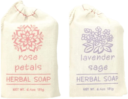 Greenwich Bay Trading Set of 2 Herbal Soaps Lavender Sage and Rose Petal - 6.4 Oz Bars Wrapped in Drawstring Cloth Sacks-Enriched with Shea Butter, Virgin Olive Oil and Fresh Botanical Scents
