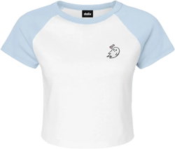 Dalix Heartly Ghost Short Sleeve Raglan Micro Rib Babe Tee Soft Cute Womens in Baby Blue XS X-Small