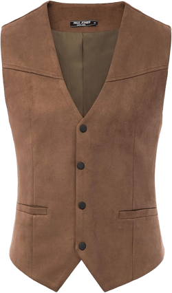 PJ PAUL JONES Mens Faux Suede Leathr Suit Vest Western Cowboy Dress Vests with Pockets Brown Medium