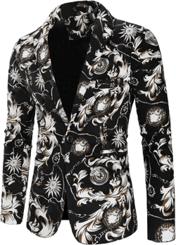 Men's Lightweight Floral Suit Jacket One Button Cotton Linen Printed Blazer Casual Notched Lapel Slim Sport Coat