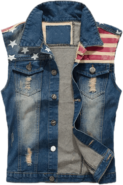 cffvdiz Men's Denim Vest American Flag Sleeveless Button Down Denim Shirt Vest Jean Tank Tops X-Large Blue