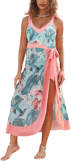 Bhome Maternity Swimsuit One Piece with Cover Up V Neck Maternity Bathing Suit Sets Pregnant Swimwear Printed Pink Floral and Green Leaves S : Clothing, Shoes & Jewelry