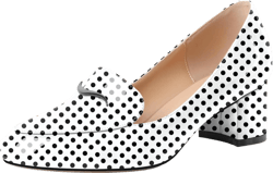 Eldof Pumps for Women Block Heel Round Toe Slip On Chunky Loafer Heel Dress Shoes Pumps for Women 2 Inches 10.5 Polka Dot