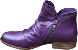 AMDBEL Boots for Women Ankle Booties,Womens Closed Toe Side Zipper Low Heel Ankle Boots Fall Winter Fashion Leather Shoes 10 Purple