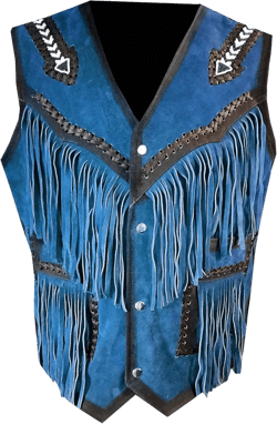 Mens Cowboy Buckskin Suede Western Vests Native Fringes And Handmade Beads Work