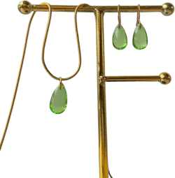 Green Glass Teardrop Jewelry Set, Glass earrings and Necklace, transparent jewelry, glass beaded set, acrylic earrings dangle
