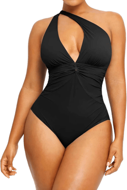 SHAPELLX Women One Piece Swimsuit Tummy Control Ruched V Neck One Piece Bathing Suit with Built-in Bra Black Large