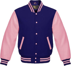 Varsity Jacket Baseball Letterman Jacket Wool and Baby Pink Leather Premium Quality Basketball Jacket Large Navy Blue Baby Pink