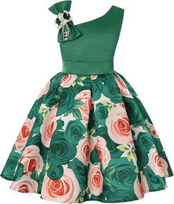 2-9T Girls Kids Striped Floral Ruffles Flower Dress Ball Gown Party Formal Dresses 3-4T Green