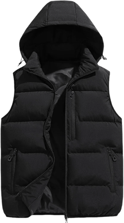 Gihuo Mens Winter Puffer Vest Color Block Hooded Sleeveless Quilted Jacket Zip Up Padded Coats Outerwear(Black-XL)