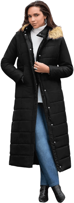 Roaman's Women's Plus Size Maxi Length Quilted Puffer Jacket - 4X, Black