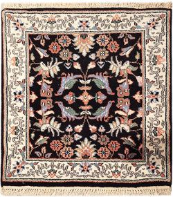 2.4 x 2.3 Small SQUARE Wool new RUG Paradise Pattern BLACK #F-5595C