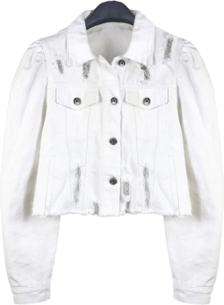Omoone Women's Ripped Puff Sleeve Denim Crop Top Long-Sleeve Cropped Jean Jacket White X-Small