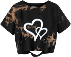 Avanova Women Tie Dye Heart Graphic Distressed Crop Top Oversized Short Sleeve Ripped Tee Shirt Tie Dye Brown Heart Small