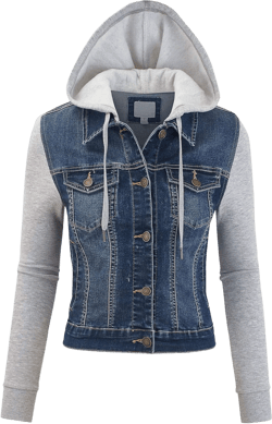 FashionMille Women Vintage Denim Trucker Jacket W/Long Fleece Sleeve