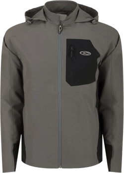 DRAKE Men's Rain Brake Durable Adjustable Lightweight Stretchy DWR Water Repellent Outdoor Casual Softshell Hooded Jacket X-Large Charcoal Heather