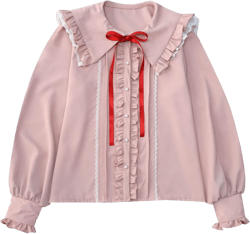 Lolita Women Ruffle Sailor Collar Blouse Shirt Kawaii Teen Bow Tie Cat Ears Fashion Button Front Junior Cute Tops Standard Medium Pink
