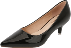 ChaiRong Zhou Women's Elegant Candy Color Pointy Toe Low Kitten Heeled Dress Pumps,Fashion Slip on Working Pump Shoes 5 Z-black Bright Pu