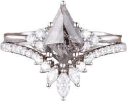 1.0 ct Kite Cut Salt And Pepper Diamond Rings For Women Natural Herkimer Diamond Engagement Rings Set S925 10K 14K 18K Gold Bridal Sets Wedding Rings Style A-18K Gold