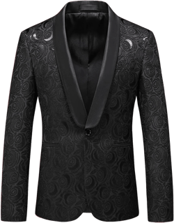 MOGU Mens Blazer Slim Fit Suit Jacket White Floral Jacquard Material 38 Black