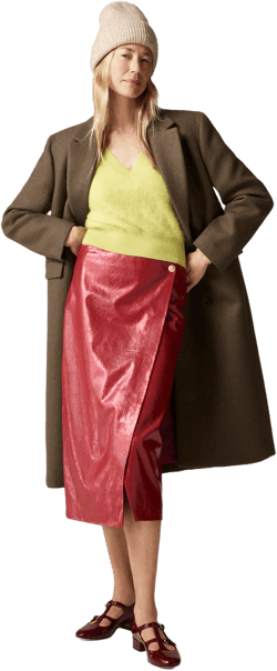 Collection wrap skirt in faux patent leather